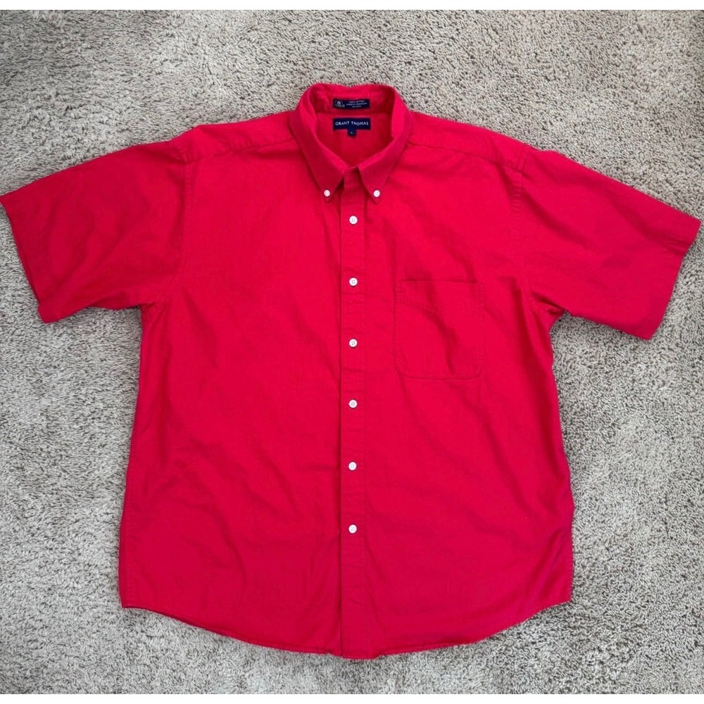 Grant‎ Thomas Button Down Shirt Mens L Red Short Sleeve Cotton Classic Fit Top